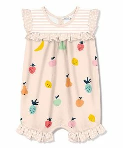 Outlet 🎁 Little Millie Peach & Blue Fruit Angel-Sleeve Romper - Infant For Baby & Maternity 🛒