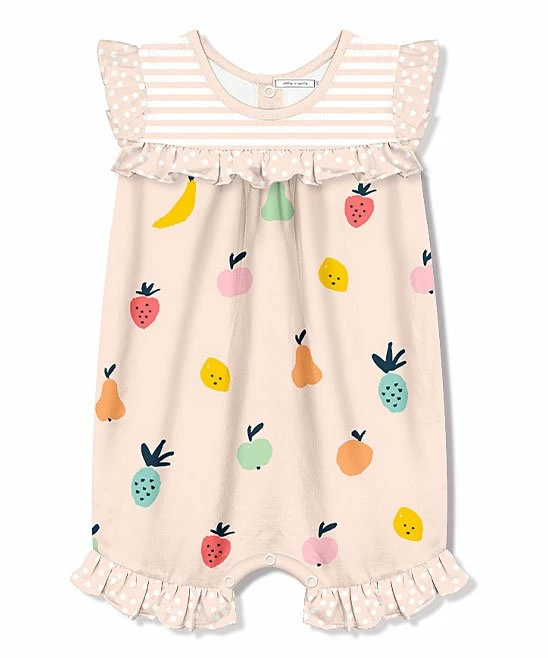 Outlet π Little Millie Peach & Blue Fruit Angel-Sleeve Romper - Infant For Baby & Maternity π 1 Outlet π Little Millie Peach & Blue Fruit Angel-Sleeve Romper - Infant For Baby & Maternity π