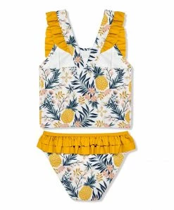 Best Sale 😀 Millie Loves Lily White & Yellow Pineapple Floral Ruffle-Accent Tankini - Toddler & 👧 Girls For Kids 🔔 -Little Millie-shop zu103786660 alt 2 tm1648749119