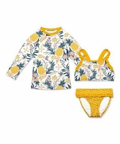 Best deal ✔️ Millie Loves Lily White & Yellow Pineapple Floral 👙 Bikini & Rashguard Set - Toddler & 👧 Girls For Kids 🌟