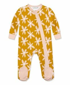 Hot Sale 🌟 Little Millie Marigold & Pink Daisy Footie - Infant For Baby & Maternity 🤩