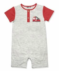 Budget 🎁 Little Millie Heather Gray Fire Truck Romper - Infant For Baby & Maternity 🛒