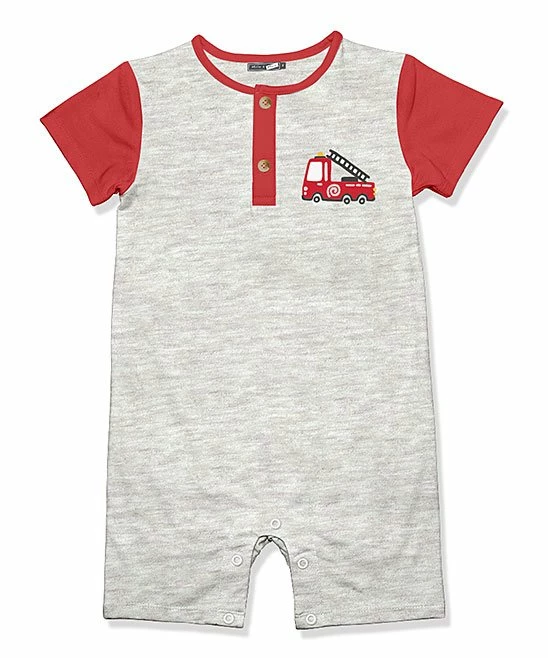 Budget π Little Millie Heather Gray Fire Truck Romper - Infant For Baby & Maternity π 1 Budget π Little Millie Heather Gray Fire Truck Romper - Infant For Baby & Maternity π