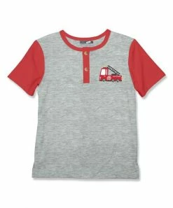 Wholesale ❤️ Millie & Maxx Heather Gray & Red Fire Truck Constrast-Trim Short-Sleeve Henley - Infant For Kids 😀