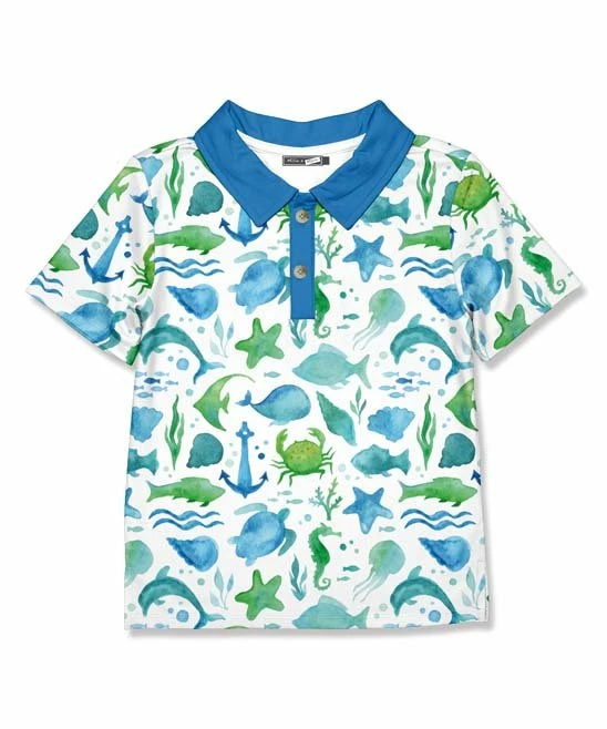 New π₯ Millie & Maxx White & Blue Watercolor Sea Short-Sleeve Polo - Boys For Kids π 1 New π₯ Millie & Maxx White & Blue Watercolor Sea Short-Sleeve Polo - Boys For Kids π
