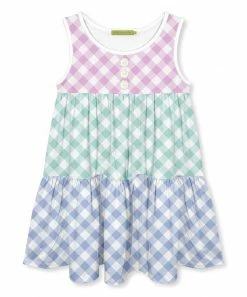 Best Sale 😀 Millie Loves Lily Lilac & Mint Gingham Tiered Sleeveless A-Line 👗 Dress - 👧 Girls For Kids ⭐