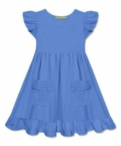 Best Sale 👍 Simply Millie By Millie Loves Lily Marina Blue Patch-Pocket Angel-Sleeve 👗 Dress - Infant, Toddler & 👧 Girls For Baby & Maternity 🔥