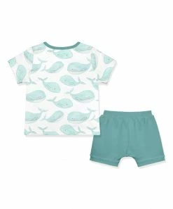 Best Pirce 🔥 Little Millie White Whales Button-Snap Tee & Nile Blue Shorts - Infant For Kids 💯 -Little Millie-shop zu104102521 alt 2 tm1647537264