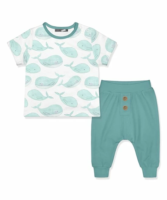 Budget π₯ Little Millie White Whales Button-Snap Tee & Nile Blue Joggers - Infant For Kids π₯° 1 Budget π₯ Little Millie White Whales Button-Snap Tee & Nile Blue Joggers - Infant For Kids π₯°