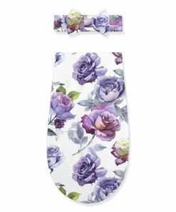 Coupon 🛒 Little Millie White & Purple Rose Swaddling Sack & Soft Headband For Baby & Maternity 😀