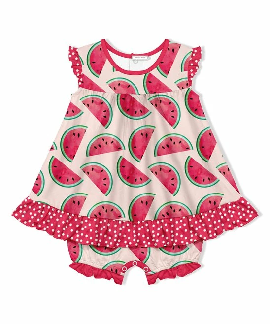 Brand new π€© Little Millie Light Pink Watermelon Angel-Sleeve π Skirted Bubble Bodysuit - Infant For Kids π₯ 1 Brand new π€© Little Millie Light Pink Watermelon Angel-Sleeve π Skirted Bubble Bodysuit - Infant For Kids π₯