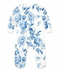 Flash Sale 🥰 Little Millie White & Blue Delft Floral Ruffle-Trim Footie - Infant For Baby & Maternity 😉 -Little Millie-shop zu104105555 alt 2 tm1647537264