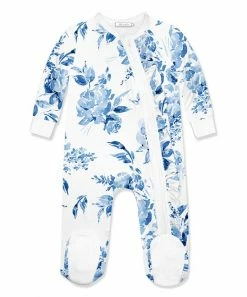 Flash Sale 🥰 Little Millie White & Blue Delft Floral Ruffle-Trim Footie - Infant For Baby & Maternity 😉
