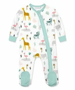 Flash Sale 🥰 Little Millie White & Light Blue Zoo Animals Footie - Infant For Baby & Maternity 🧨