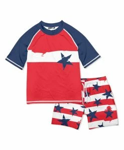 Deals 🎉 Millie & Maxx Red & Navy All-American Short-Sleeve Rashguard Set - Infant, Toddler & Boys For Kids ⌛