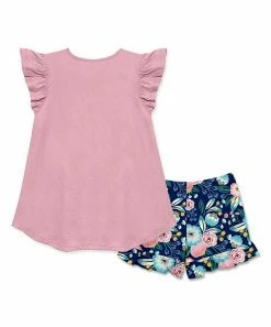 Discount 👏 Millie Loves Lily Light Pink Angel-Sleeve Hi-Low Top & Navy Famous Floral Shorts - 👧 Girls For Kids 🎉 -Little Millie-shop zu104432100 alt 2 tm1650978338