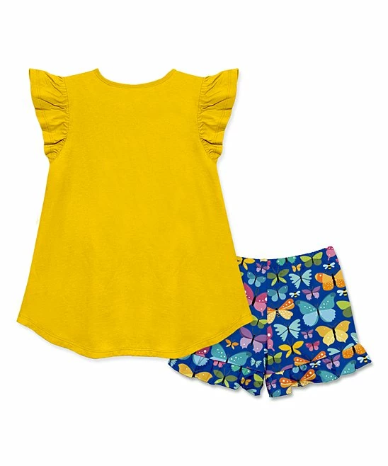 Budget β Millie Loves Lily Yellow Angel-Sleeve Hi-Low Top & Blue Butterfly Bees Shorts - Toddler & π§ Girls For Kids π 3 Budget β Millie Loves Lily Yellow Angel-Sleeve Hi-Low Top & Blue Butterfly Bees Shorts - Toddler & π§ Girls For Kids π - Image 3