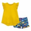 Budget ⌛ Millie Loves Lily Yellow Angel-Sleeve Hi-Low Top & Blue Butterfly Bees Shorts - Toddler & 👧 Girls For Kids 😀