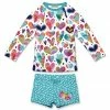 Hot Sale 🎉 Millie Loves Lily White & Turquoise Tie-Dye Heart Long-Sleeve Rashguard Set - Infant For Kids ⭐