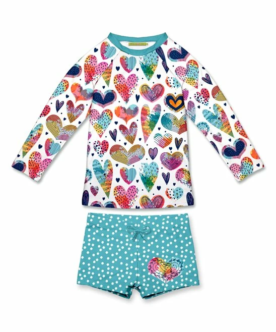 Hot Sale π Millie Loves Lily White & Turquoise Tie-Dye Heart Long-Sleeve Rashguard Set - Infant For Kids β 1 Hot Sale π Millie Loves Lily White & Turquoise Tie-Dye Heart Long-Sleeve Rashguard Set - Infant For Kids β