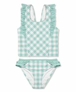 Flash Sale 🥰 Millie Loves Lily Mint & White Gingham Ruffle-Accent Tankini - Toddler & 👧 Girls For Kids 😍