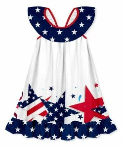 Flash Sale 🔔 Millie Loves Lily White & Navy Stars Ruffle-Hem Yoke 👗 Dress - Toddler & 👧 Girls For Kids 🔥