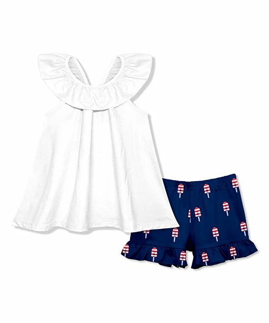 Budget β¨ Millie Loves Lily White Ruffle Yoke Top & Navy Mini Ice Pops Ruffle Shorts - Infant, Toddler & π§ Girls For Kids π€© 1 Budget β¨ Millie Loves Lily White Ruffle Yoke Top & Navy Mini Ice Pops Ruffle Shorts - Infant, Toddler & π§ Girls For Kids π€©