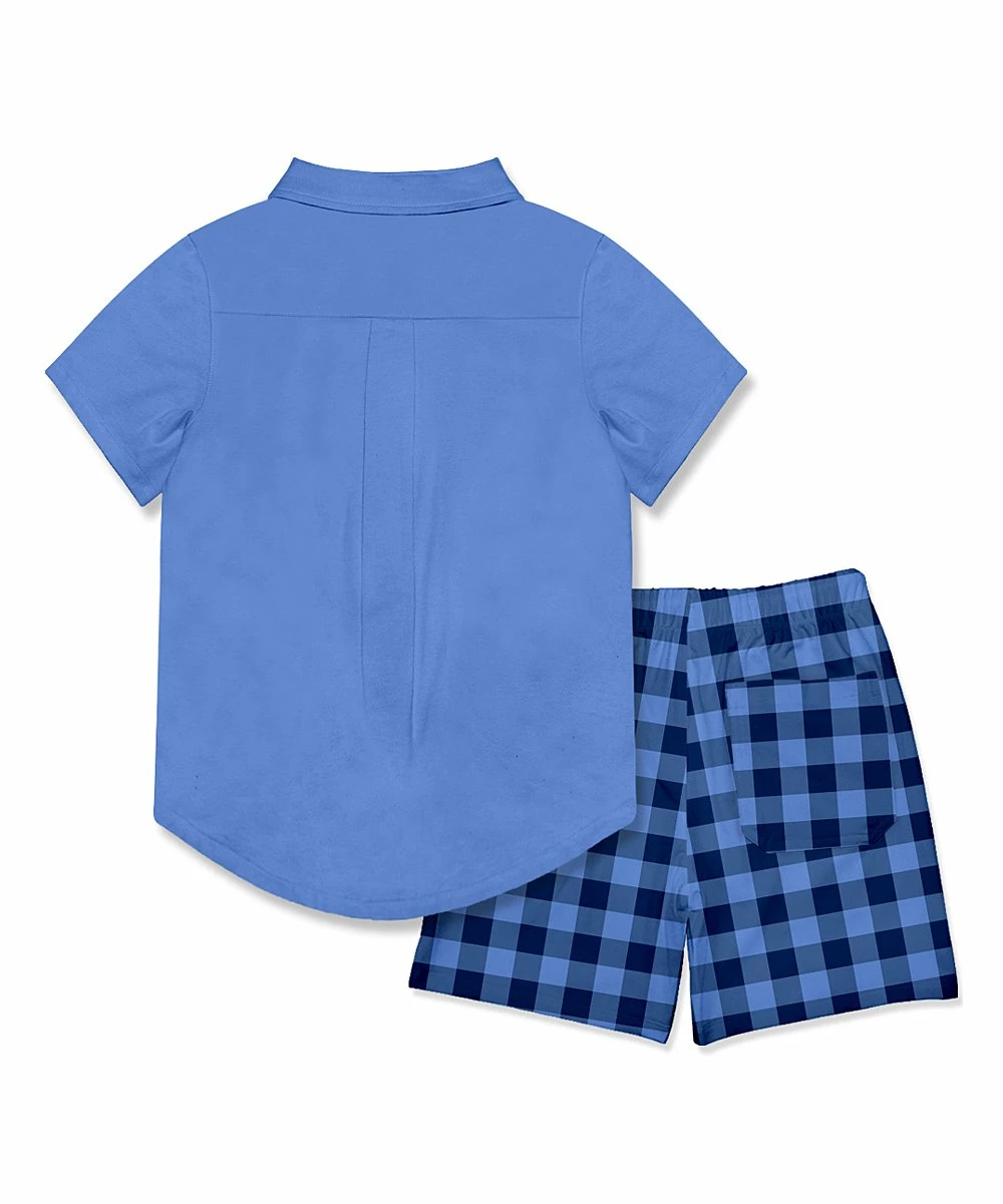 Budget 𧨠Millie & Maxx Marina Blue Short-Sleeve Button-Up & Navy Gingham Pocket Shorts - Toddler & Boys For Kids π€© 2 Budget 𧨠Millie & Maxx Marina Blue Short-Sleeve Button-Up & Navy Gingham Pocket Shorts - Toddler & Boys For Kids π€© - Image 2