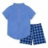 Budget 🧨 Millie & Maxx Marina Blue Short-Sleeve Button-Up & Navy Gingham Pocket Shorts - Toddler & Boys For Kids 🤩