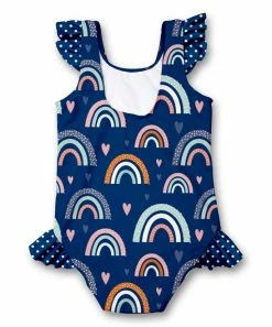 Deals 😀 Millie Loves Lily Navy Rainbows Ruffle-Accent One-Piece - Toddler & 👧 Girls For Kids ⭐ -Little Millie-shop zu104432262 alt 2 tm1650466993