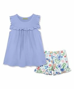 Best reviews of 🛒 Millie Loves Lily Periwinkle Ruffle-Accent Tank & White Butterfly Floral Shorts - Toddler & 👧 Girls For Kids 🎁