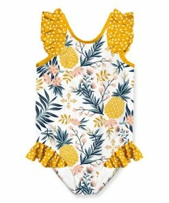 Discount ⭐ Millie Loves Lily White Pineapple Floral Ruffle-Accent One-Piece - Infant & 👧 Girls For Kids 😀