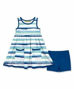Best reviews of 🎉 Millie Loves Lily White Brush Stripe Pocket Sleeveless 👗 Dress & Navy Shorts - Toddler & 👧 Girls For Kids ❤️