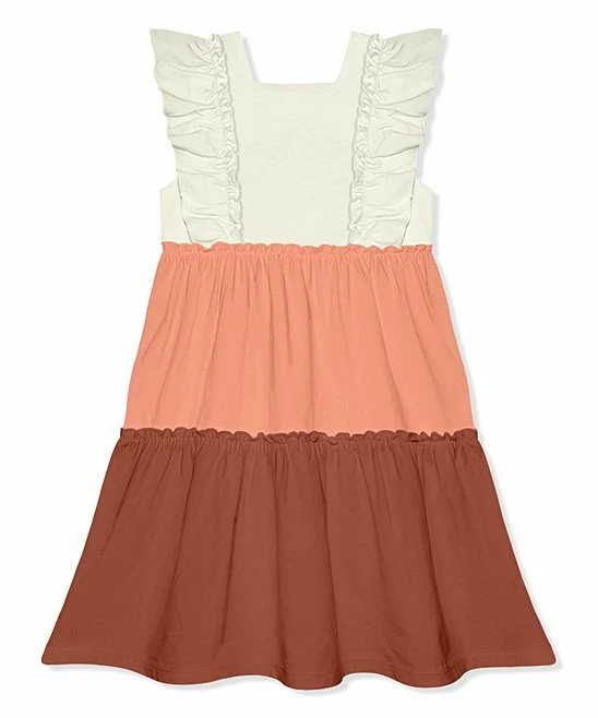 Outlet β€οΈ Simply Millie By Millie Loves Lily Coral & Baked Clay Ruffle Square Neck Tiered A-Line π Dress - π§ Girls For Kids π 2 Outlet β€οΈ Simply Millie By Millie Loves Lily Coral & Baked Clay Ruffle Square Neck Tiered A-Line π Dress - π§ Girls For Kids π - Image 2