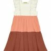 Outlet ❤️ Simply Millie By Millie Loves Lily Coral & Baked Clay Ruffle Square Neck Tiered A-Line 👗 Dress - 👧 Girls For Kids 👍