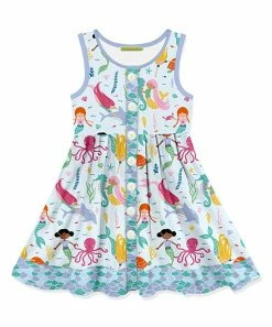 Best deal ❤️ Millie Loves Lily Pale Blue Millie Mermaid Sleeveless Button-Front A-Line 👗 Dress - 👧 Girls For Kids 😉