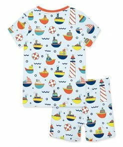 Deals 🔔 Millie Loves Lily Pale Blue & Orange Boat Short-Sleeve Pajama Set - Toddler For Kids 👍 -Little Millie-shop zu104566415 alt 2 tm1648816407