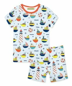 Deals 🔔 Millie Loves Lily Pale Blue & Orange Boat Short-Sleeve Pajama Set - Toddler For Kids 👍