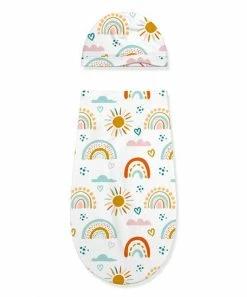 Deals ⭐ Little Millie White & Yellow Rainbows & Sun Swaddle Sack & Beanie - Infant For Baby & Maternity 🥰