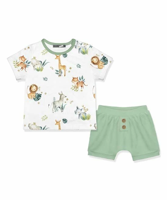 Wholesale π― Little Millie White & Sage Animals Button-Snap Tee & Sage Shorts - Infant For Kids π 1 Wholesale π― Little Millie White & Sage Animals Button-Snap Tee & Sage Shorts - Infant For Kids π
