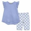 Coupon 🧨 Millie+ By Millie Loves Lily Periwinkle Angel-Sleeve Hi-Low Top & Gingham Bike Shorts - 👧 Girls For Kids 😀