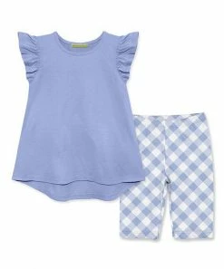 Coupon 🧨 Millie+ By Millie Loves Lily Periwinkle Angel-Sleeve Hi-Low Top & Gingham Bike Shorts - 👧 Girls For Kids 😀
