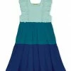 Discount ❤️ Simply Millie By Millie Loves Lily Mint & Teal Color Block Angel-Sleeve Tiered A-Line 👗 Dress - 👧 Girls For Baby & Maternity 🌟