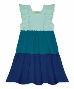 Discount ❤️ Simply Millie By Millie Loves Lily Mint & Teal Color Block Angel-Sleeve Tiered A-Line 👗 Dress - 👧 Girls For Baby & Maternity 🌟