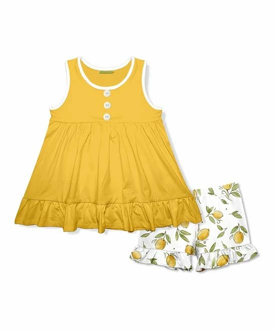 Flash Sale β Millie Loves Lily Yellow Sleeveless Babydoll π Dress & Lemon Ruffle-Hem Shorts - Toddler & π§ Girls For Kids π― 1 Flash Sale β Millie Loves Lily Yellow Sleeveless Babydoll π Dress & Lemon Ruffle-Hem Shorts - Toddler & π§ Girls For Kids π―