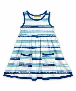 Buy ❤️ Millie Loves Lily Navy & Mint Brush Stripe Pocket Sleeveless A-Line 👗 Dress - 👧 Girls For Kids 👍
