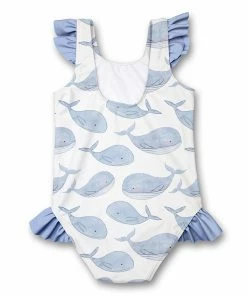 Cheapest 🎉 Millie Loves Lily White & Blue Whale Ruffle-Accent One-Piece - Infant, Toddler & 👧 Girls For Kids 🔔 -Little Millie-shop zu105029981 alt 2 tm1651618851