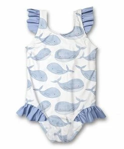 Cheapest 🎉 Millie Loves Lily White & Blue Whale Ruffle-Accent One-Piece - Infant, Toddler & 👧 Girls For Kids 🔔
