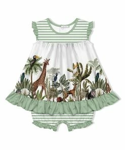 Buy 😍 Little Millie White & Sage Jungle Safari 👗 Skirted Bubble Romper - Infant & Toddler For Kids 👏