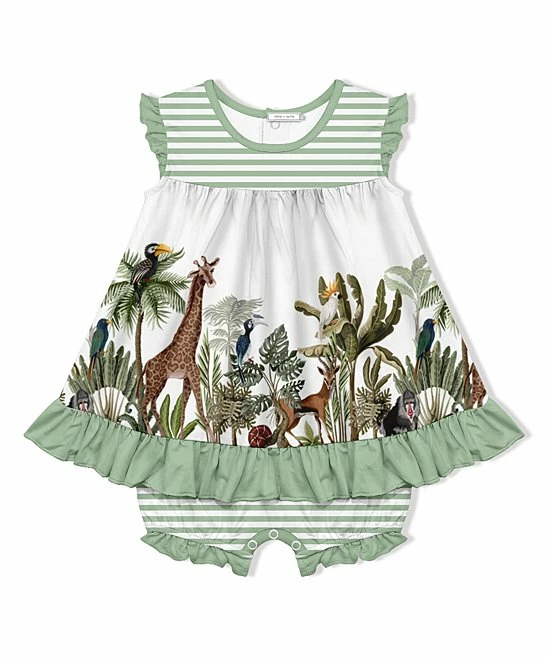 Buy π Little Millie White & Sage Jungle Safari π Skirted Bubble Romper - Infant & Toddler For Kids π 1 Buy π Little Millie White & Sage Jungle Safari π Skirted Bubble Romper - Infant & Toddler For Kids π